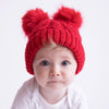 Red Fluffer Double Pom Hat