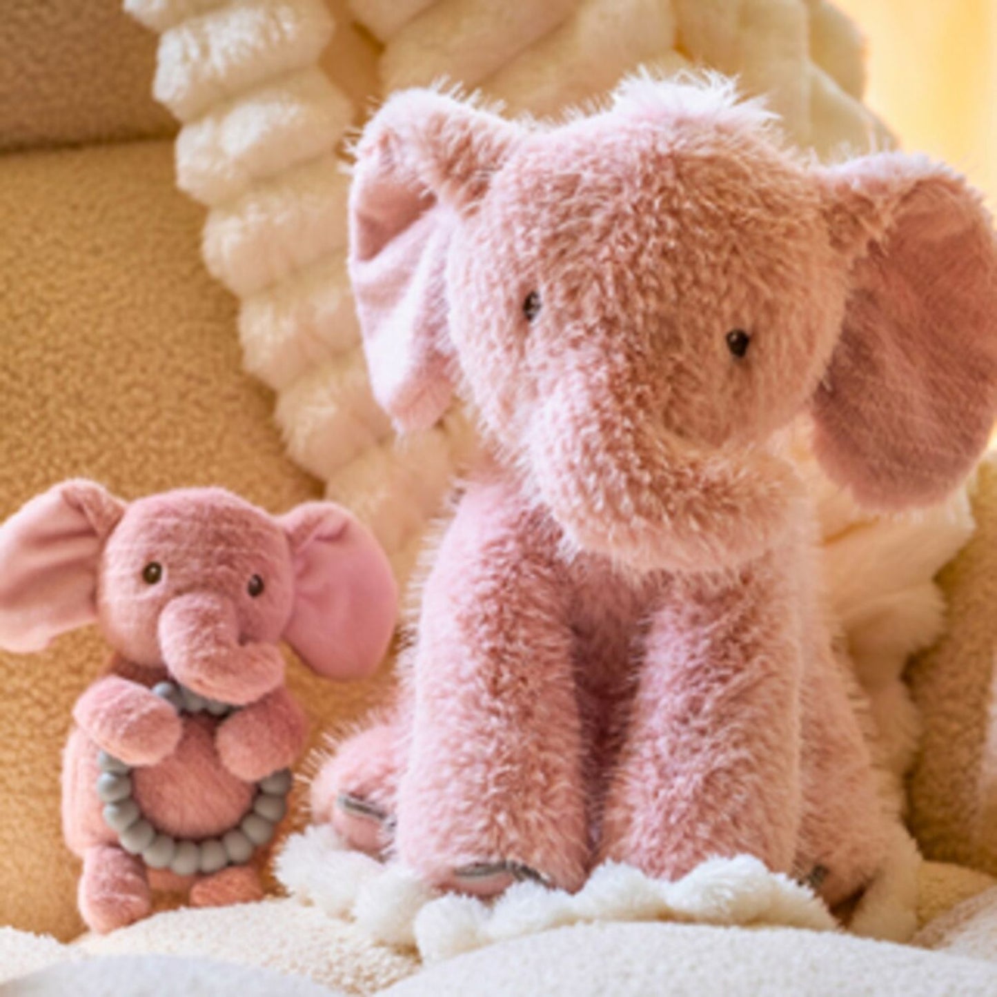 Soft elephant teether rattle for baby comfort