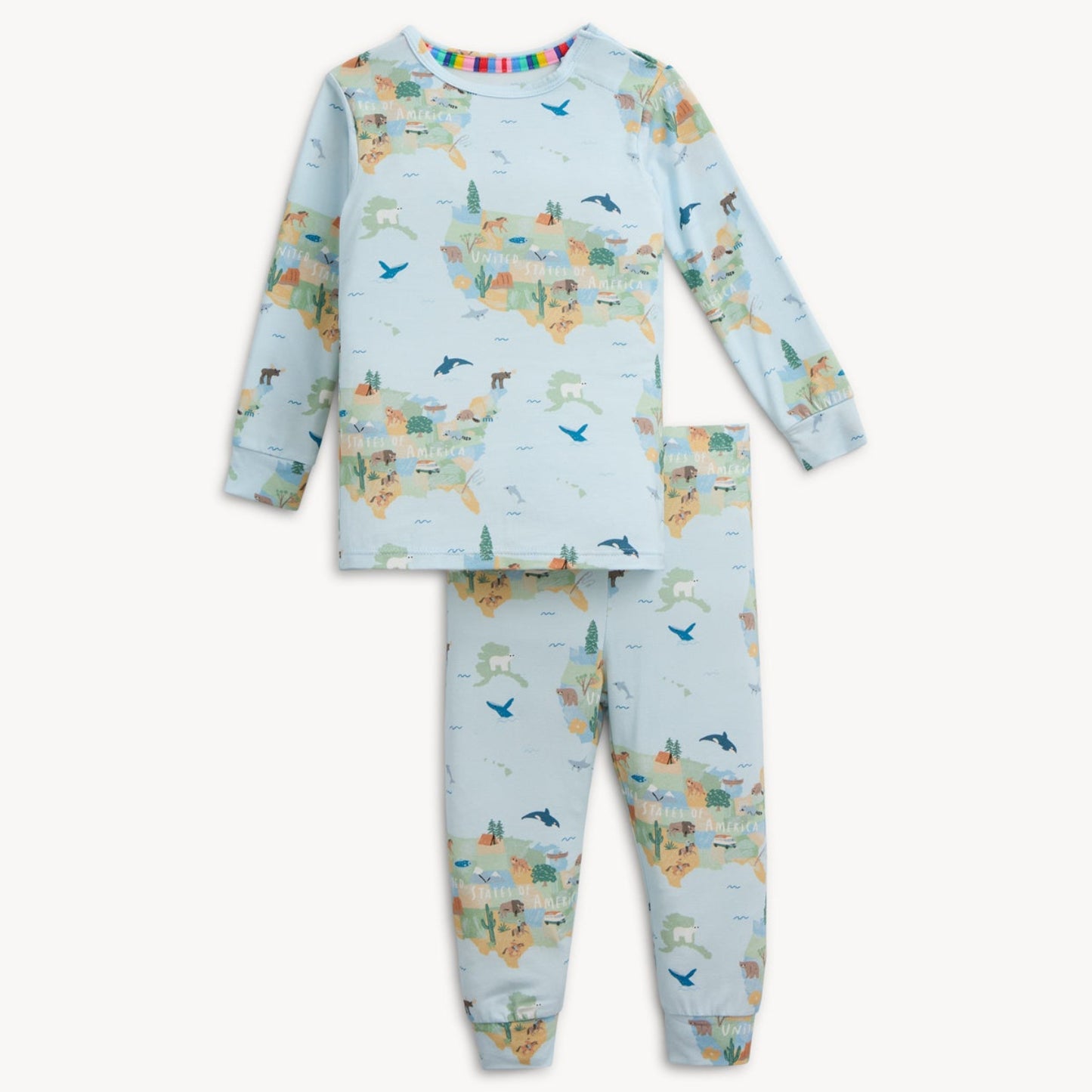 Children's pajama set with map of the USA print
