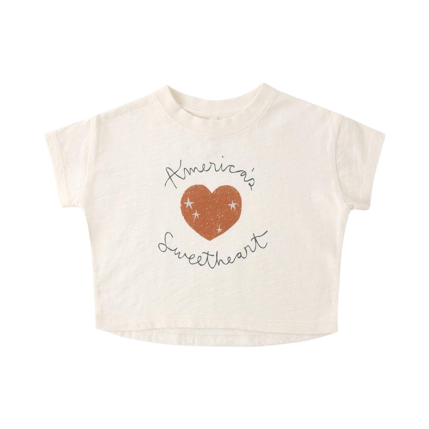 Beige t-shirt with 'America's Sweetheart' design on a white background