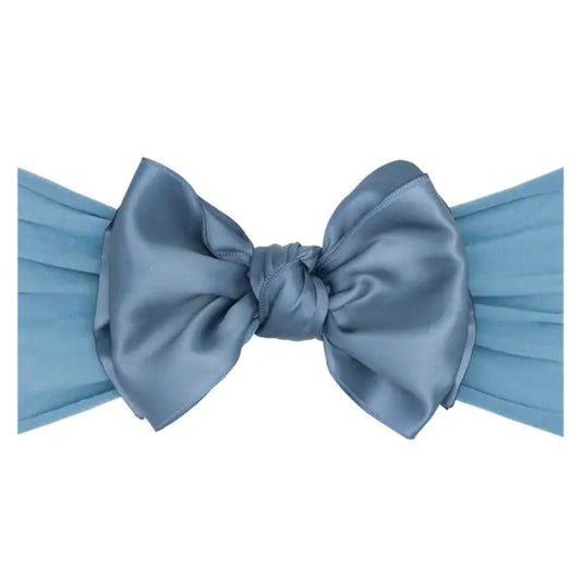 Blue satin bow headband