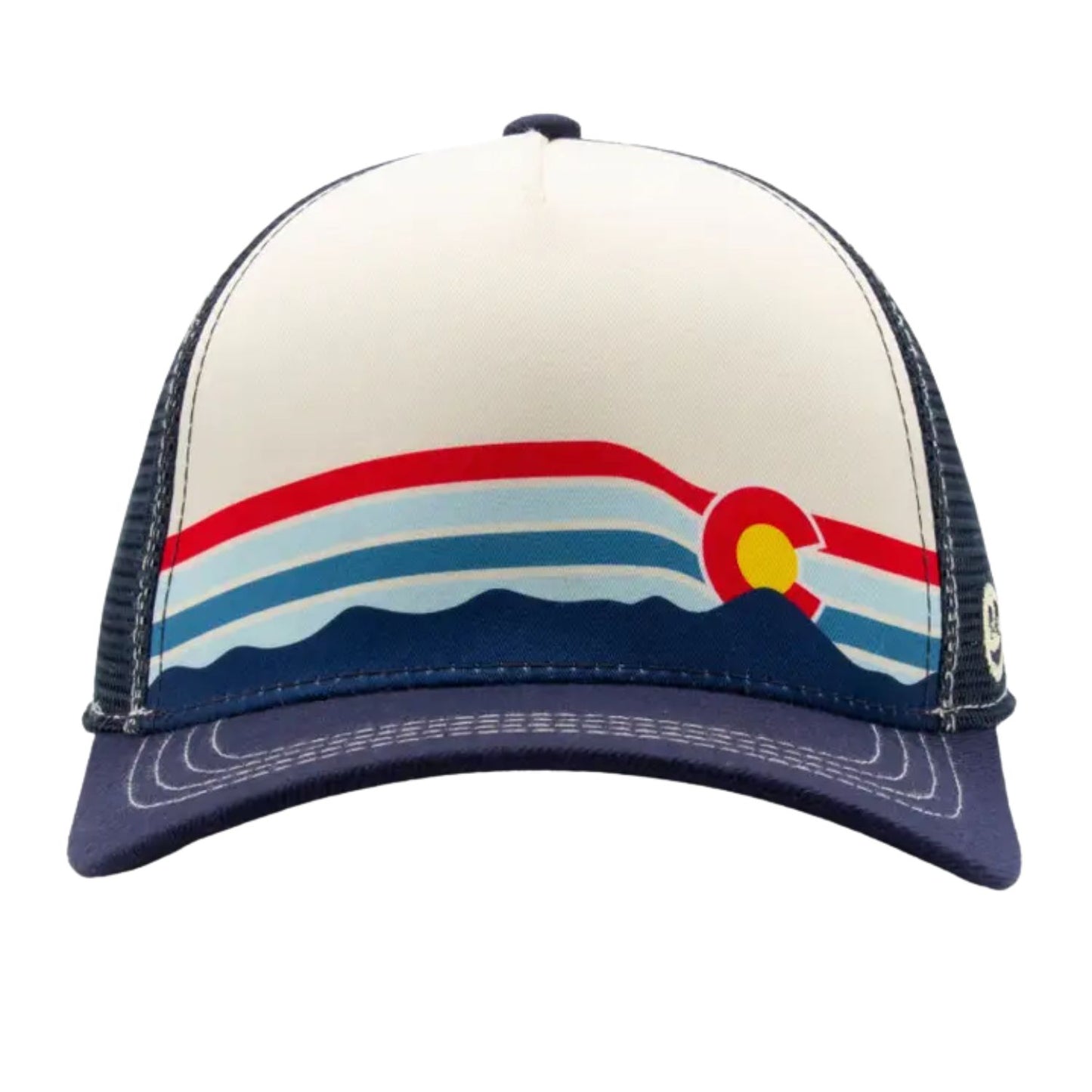 Colorado-inspired kids’ low-profile navy and beige hat