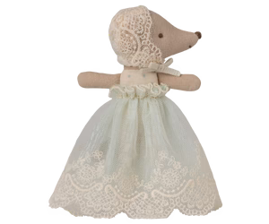 Baby Mouse in Mint Gown and white bonnet