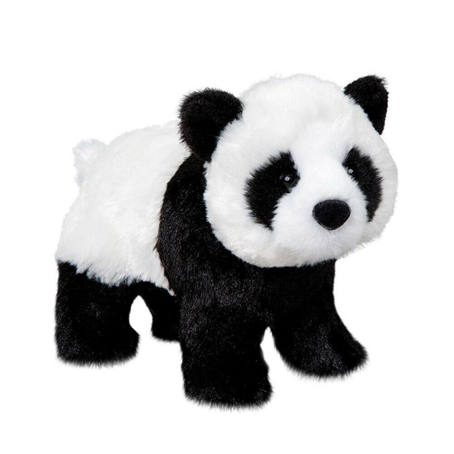 Soft panda plush with realistic markings and charm