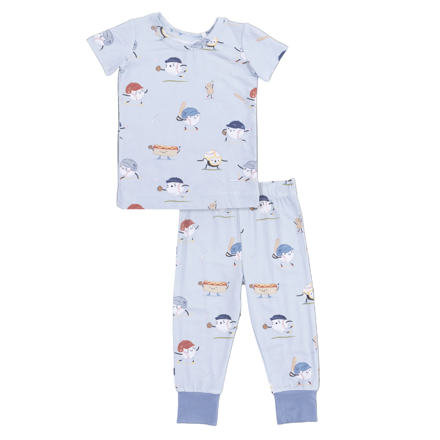 Children's pajama set with a blue baseball theme