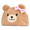 Soft sherpa cosmetic bag with teddy bear charm