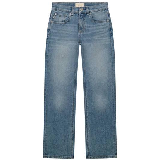 Blue jeans on a light gray background