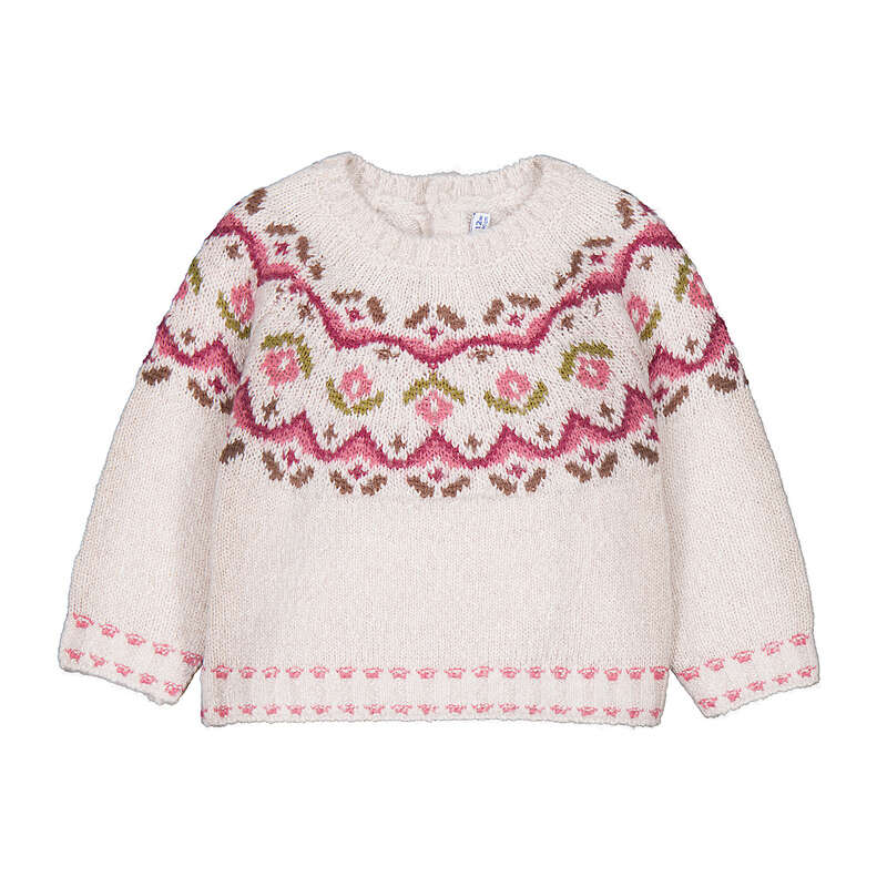 Knitted sweater with floral pattern on a white background