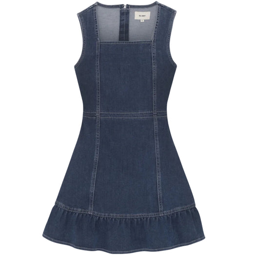 Blue denim dress on a white background