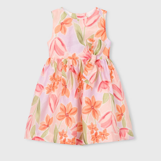 Multicolor floral tank dress with bow at waistline