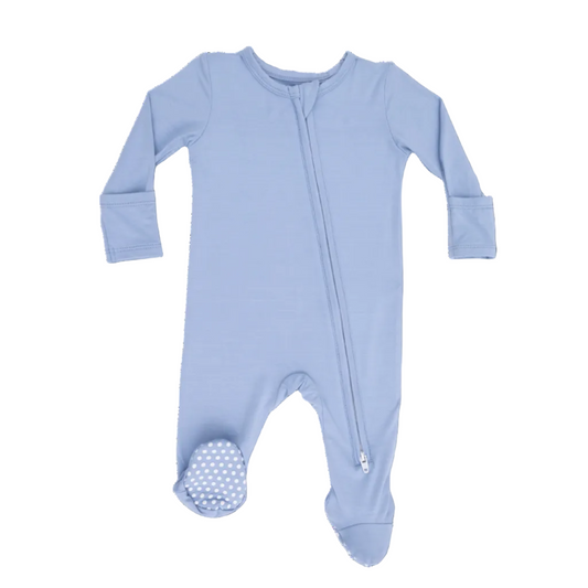 Blue baby footie with a zipper