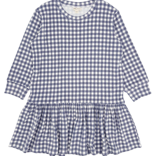 Blue and white checkered dress on a white background