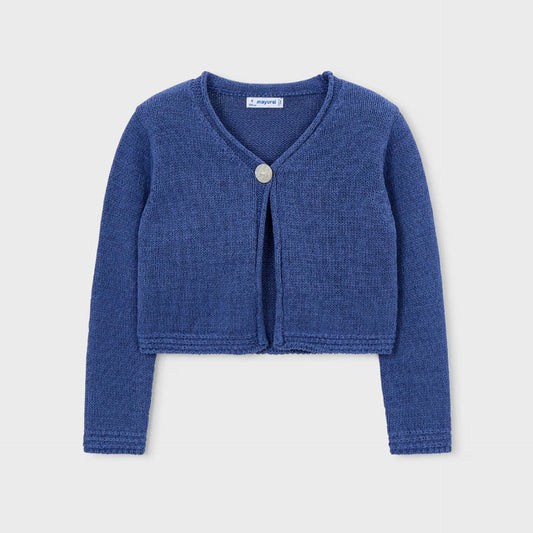Blue cardigan on a light gray background
