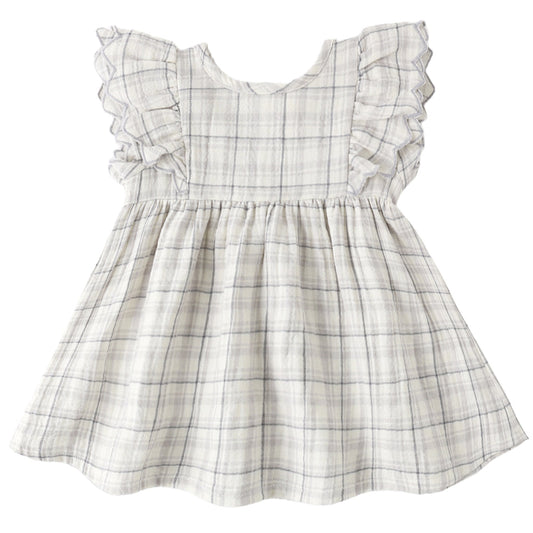 Blue plaid dress with ruffled sleeves