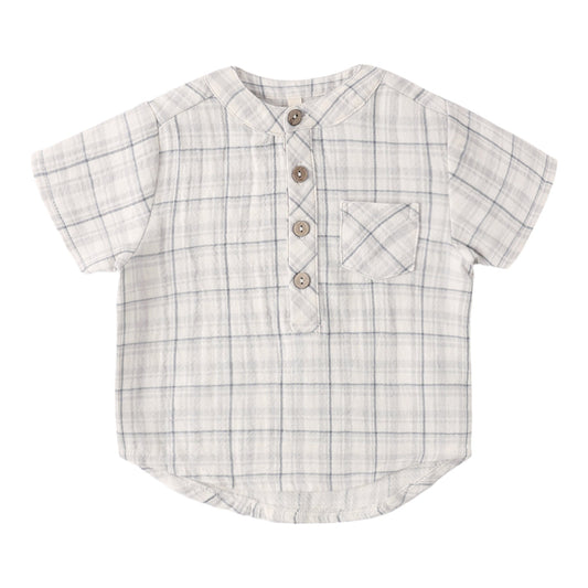 Blue Plaid baby shirt with short sleeves