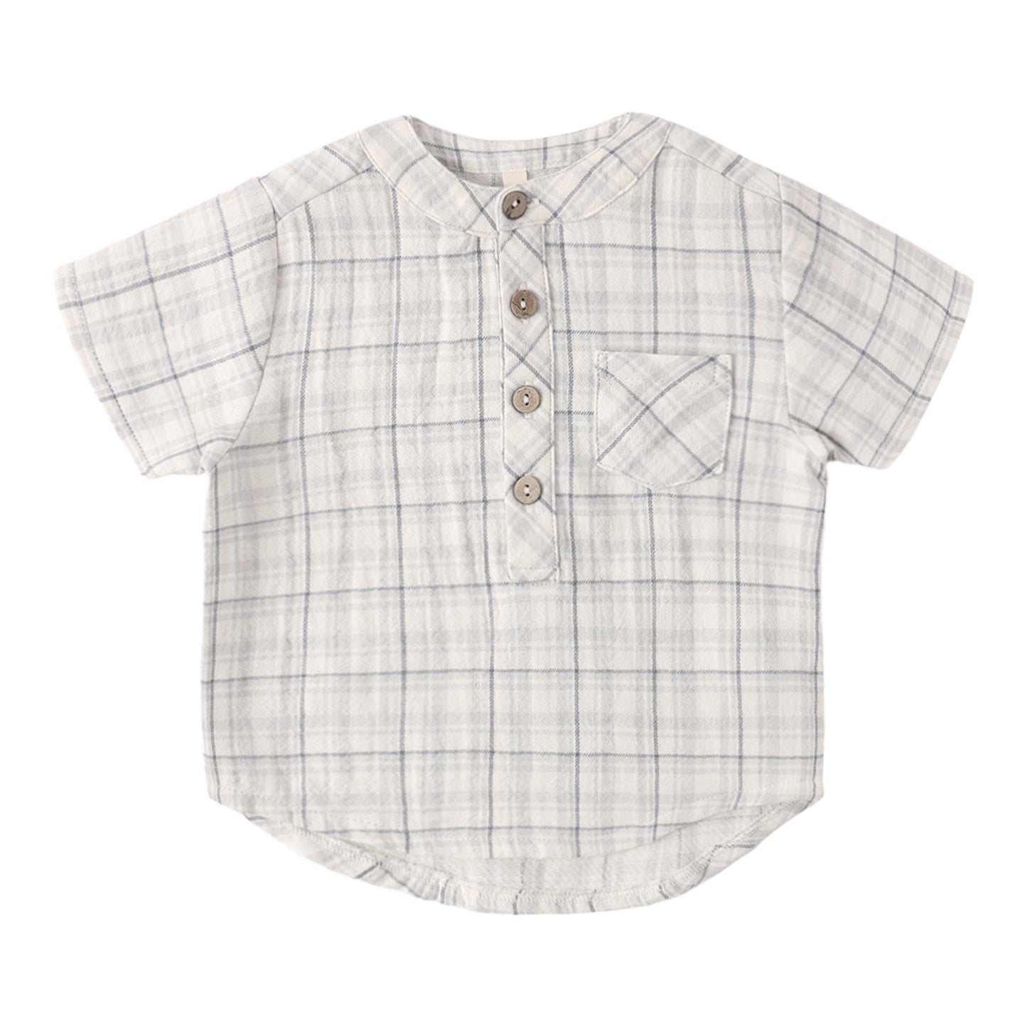Blue Plaid baby shirt with short sleeves