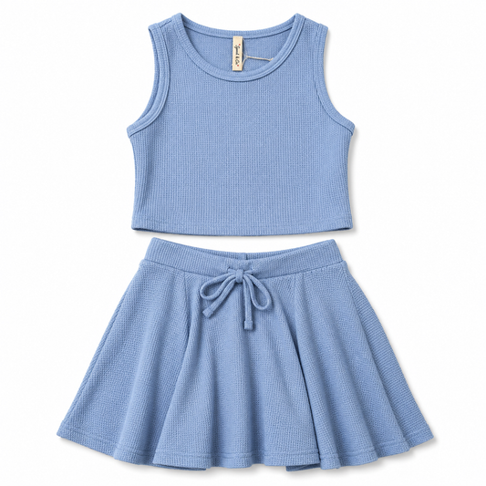 Blue Waffle Skort Set