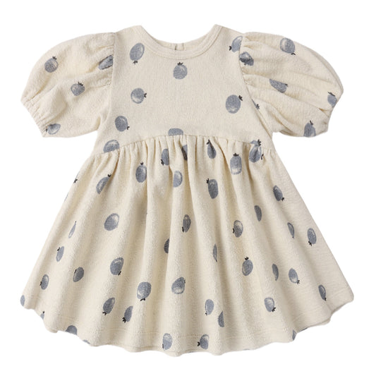 Beige dress with blueberry artwork