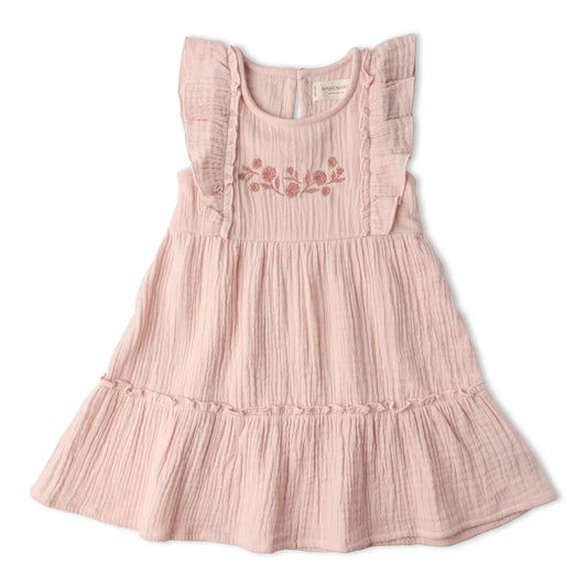 Pink dress with floral embroidery
