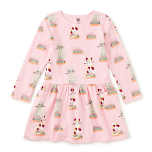 Pink dress with cat print