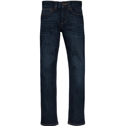 Dark blue jeans on a white background