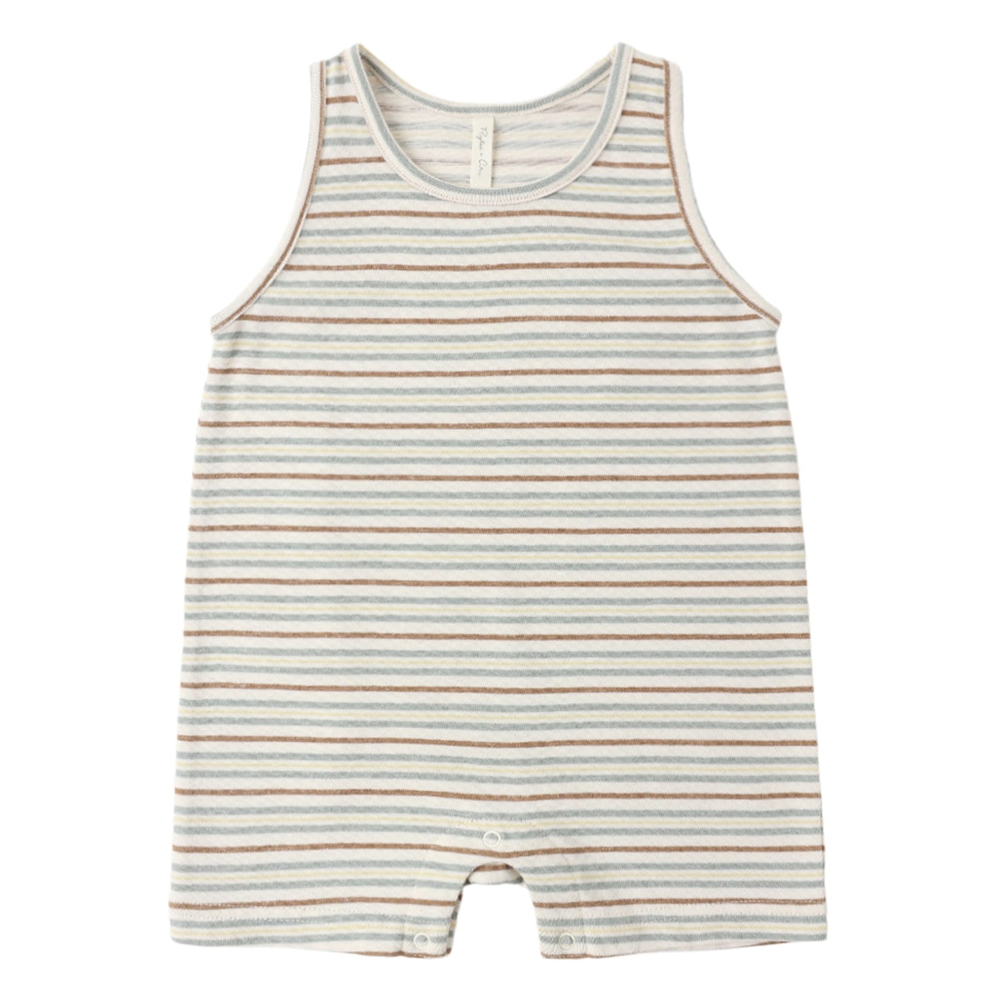 Aqua and brown stripe tank romper