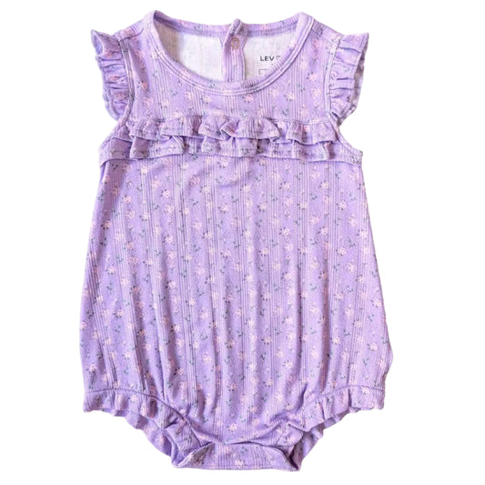 Purple ruffle bubble with light pink flower all over print