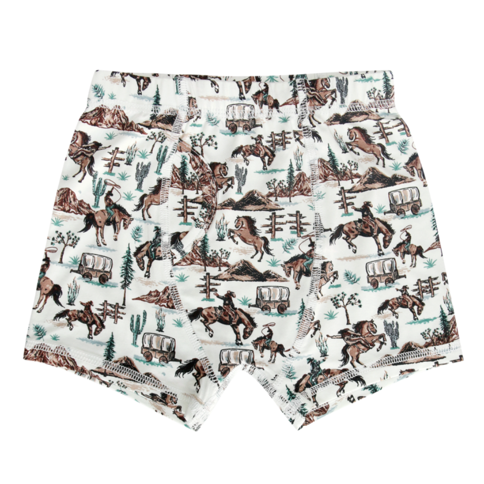 Boys boxer briefs with horse and wagon pattern