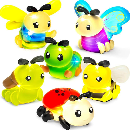 Set of colorful insect-shaped toys on a white background