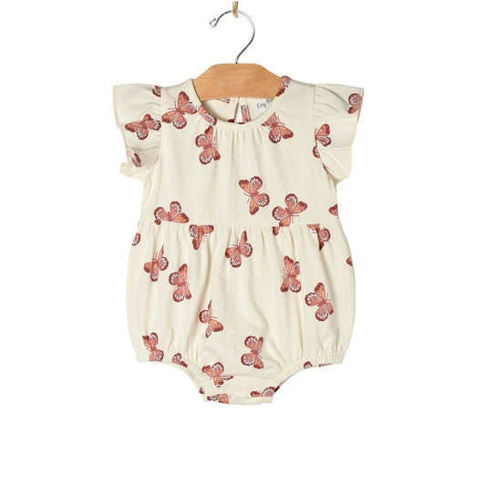 Baby romper with butterfly pattern on a hanger
