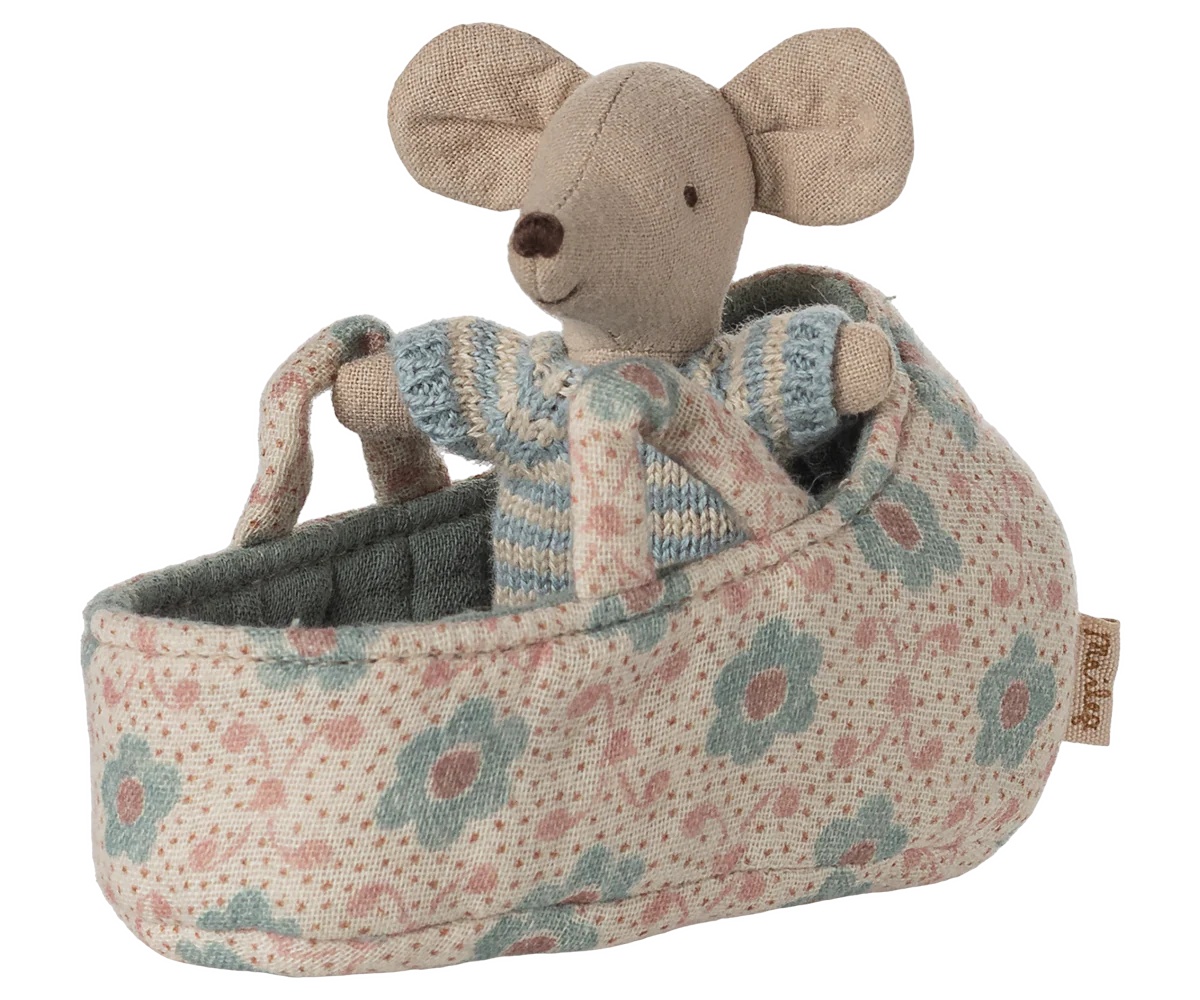Blue Baby Mouse in Carry Cot