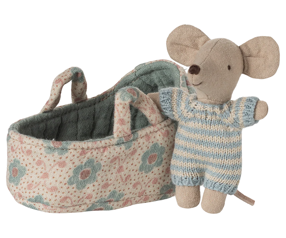 Blue Baby Mouse in Carry Cot