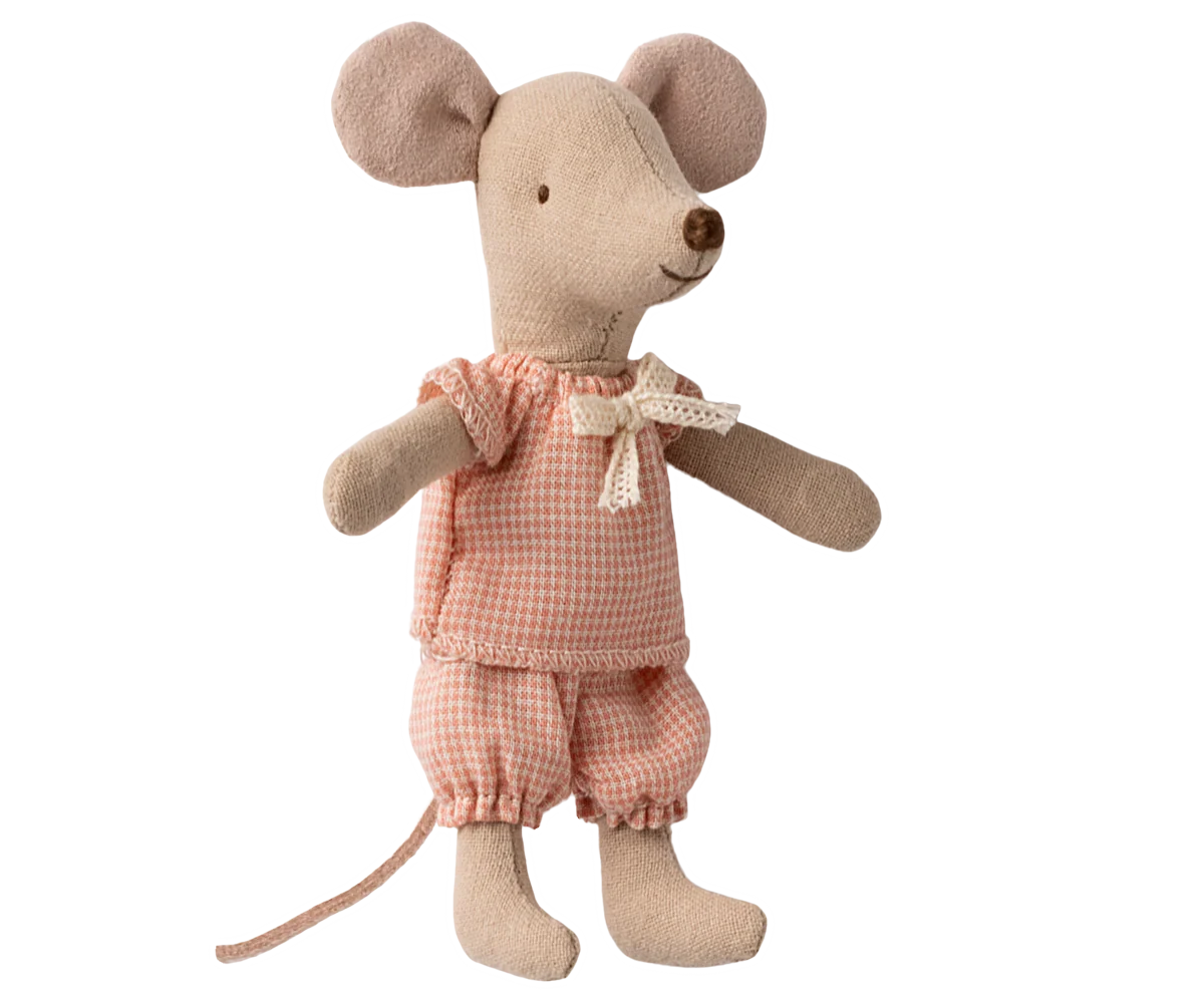 Little Sister Mouse - Pink Check Outfit