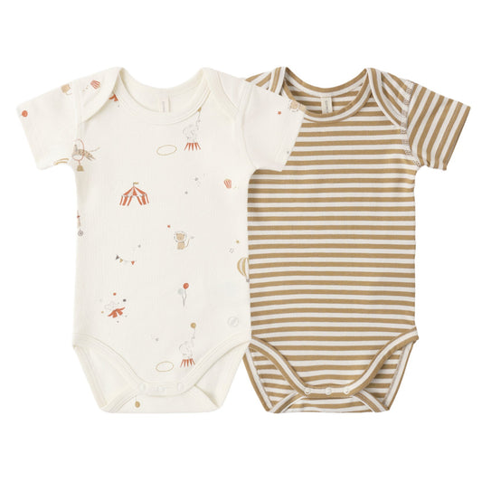 Carnival print and honey stripe print onesie set