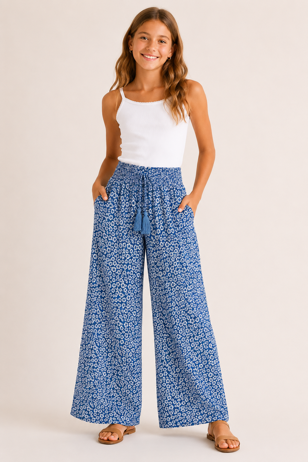 Blue Hibiscus Ditsy Leilani Pants