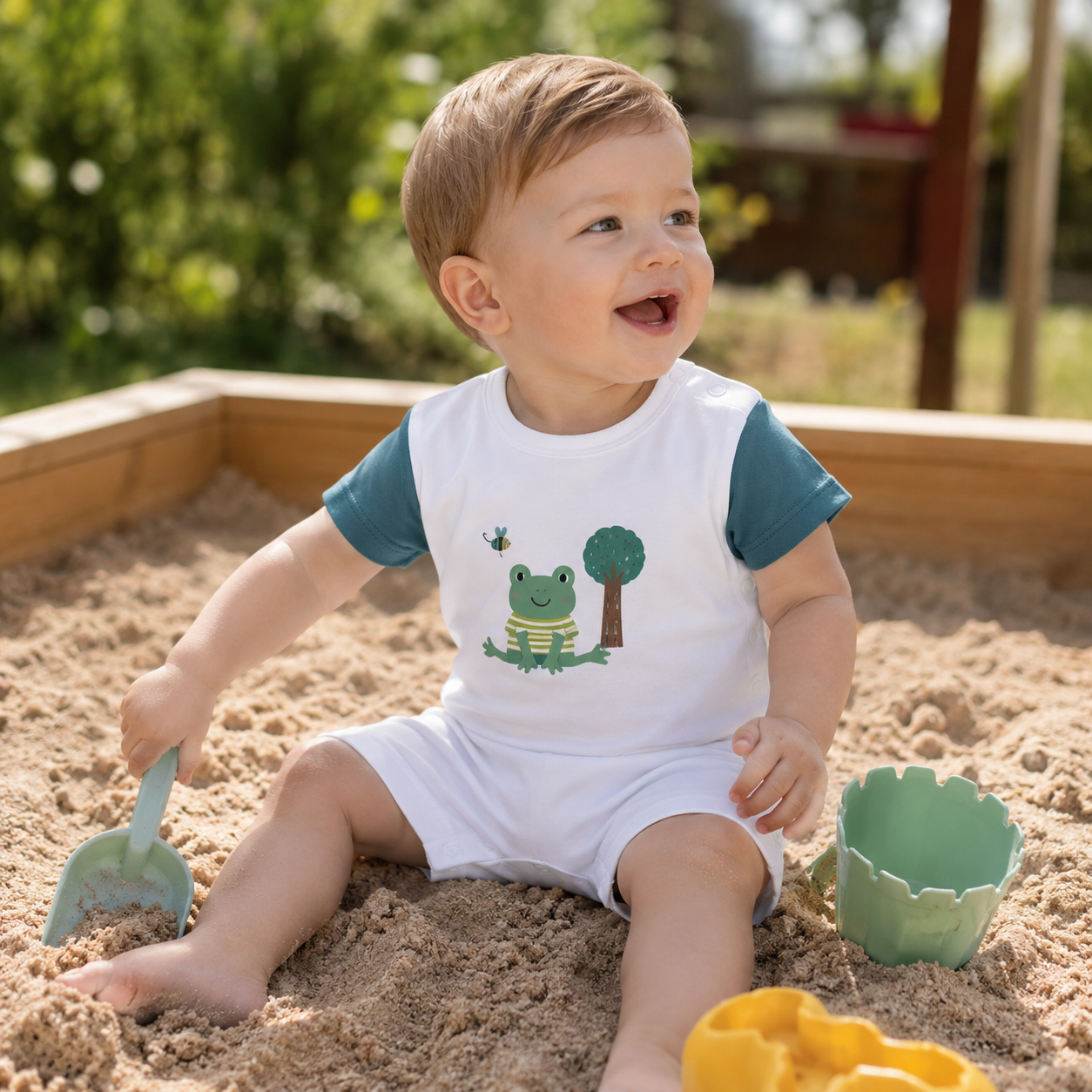 White and Green Frog Romper