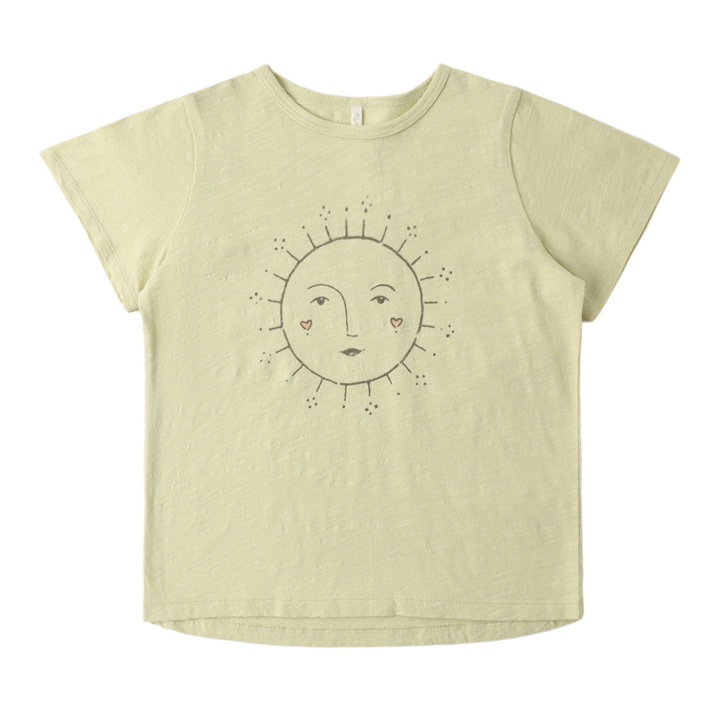 Citron green t-shirt with a sun face design