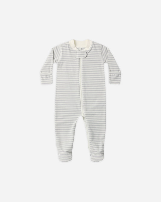 Cloud Stripe Zip Footie flat lay - Quincy Mae organic cotton zip footie, cloud stripe print