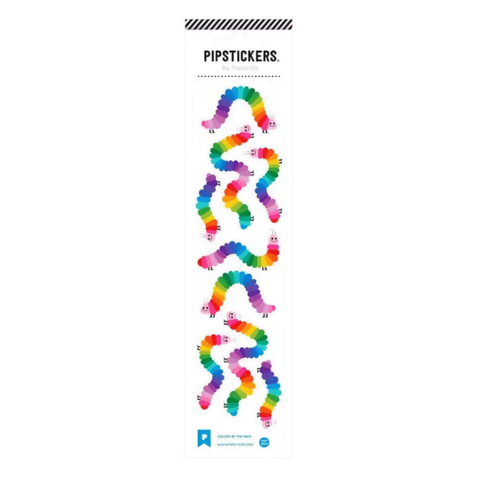 Colorful rainbow caterpillar stickers with silver foil accents