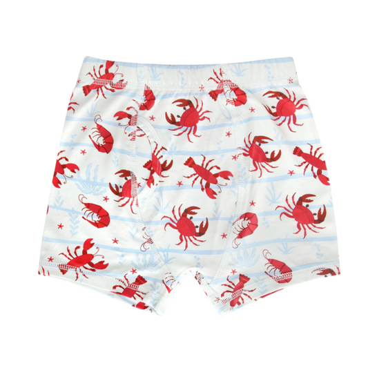 Boys boxer briefs with red crab pattern