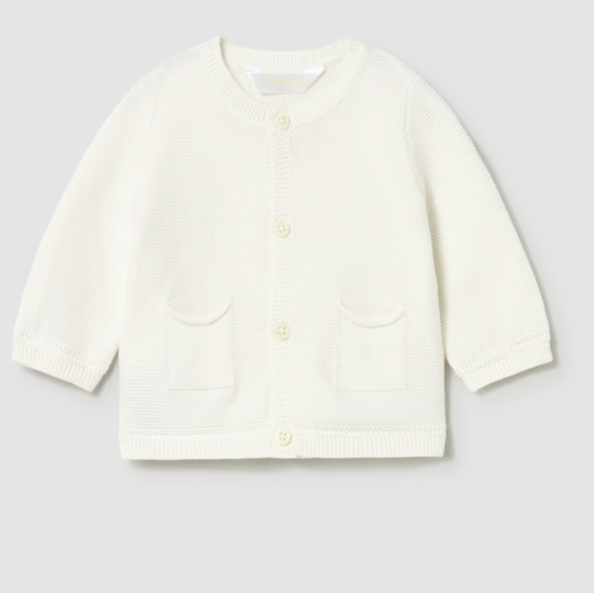 White long-sleeve Cardigan with 4 buttons and 2 pockets