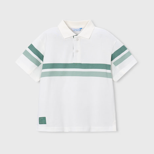 White polo shirt with green stripes