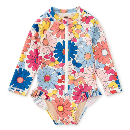bright daisy printed long sleeve swimsuit