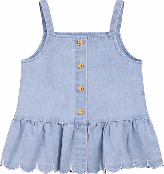 Denim Button Tank Top with scalloped edge