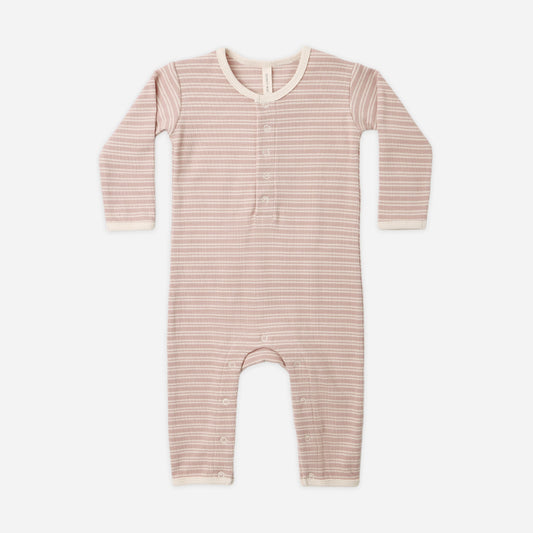 Dusty Rose Microstripe Romper flat lay - Quincy Mae organic cotton ribbed jumpsuit