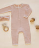 Dusty Rose Microstripe Romper styled flat lay
