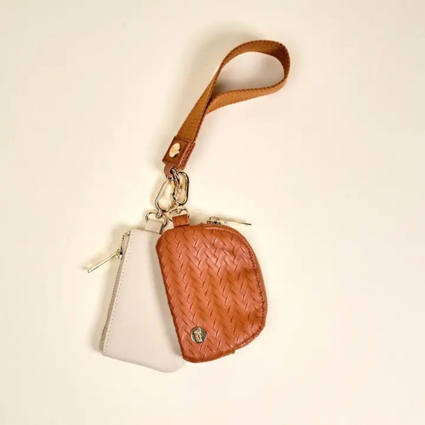 Brown Luxe Wristlet With Double Pouches For Essentials