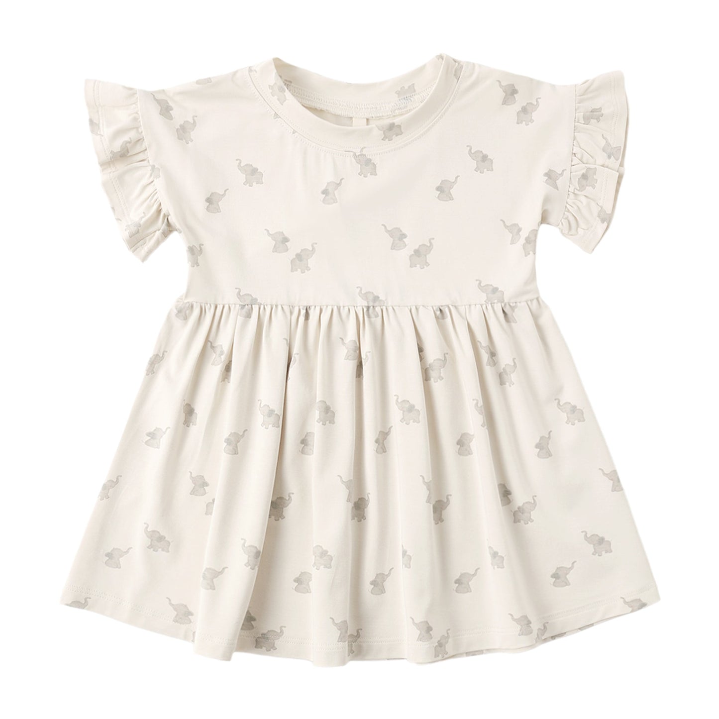 White dress with elephant pattern