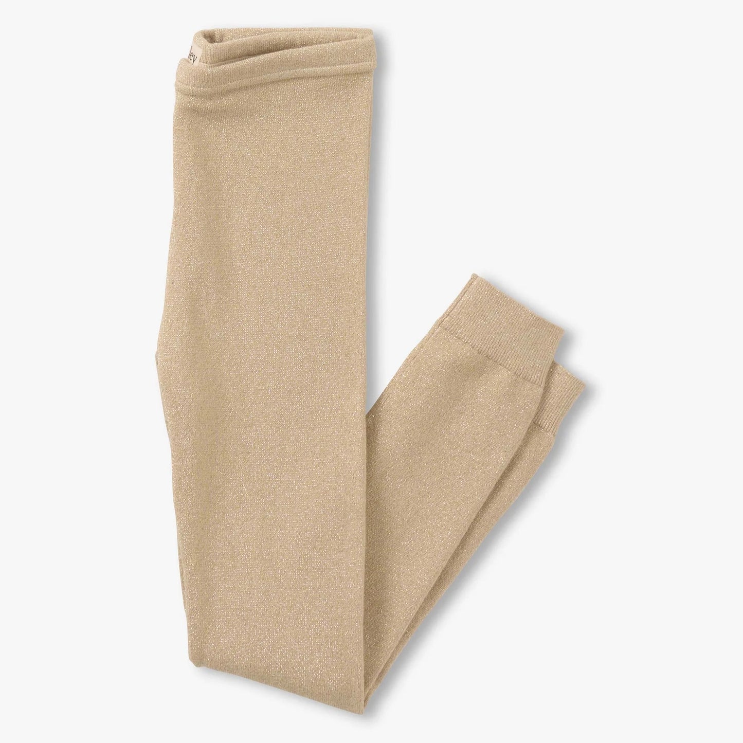 Gold shimmer leggings on a white background