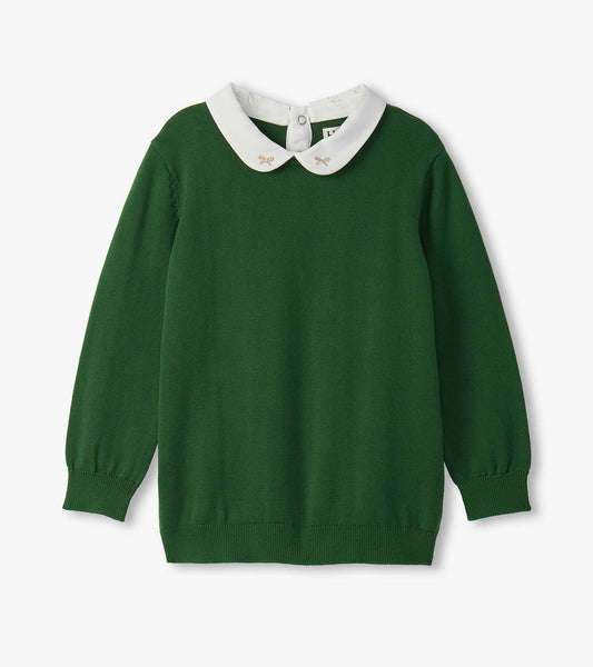 Green Sweater with White Collar